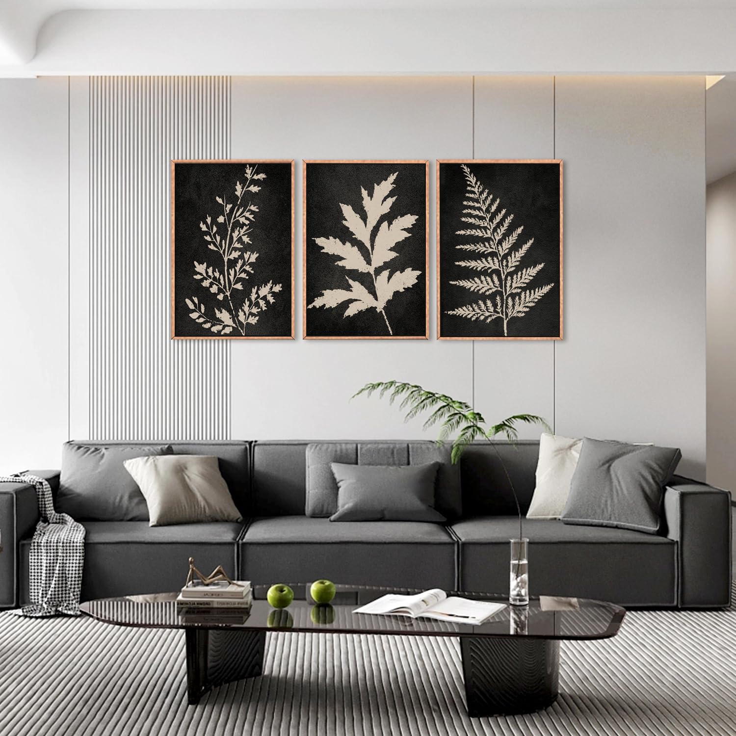 Ausril Black Tan Fern Leaf Framed Canvas Wall Art Set, Minimalist Botanical Wall Decor, Nature Fern Plant Silhouette Wall Painting, Modern Art Print for Living Room, Bedroom, Office 16"x24"x3 Product Image 1