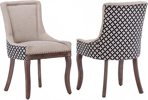 Miniatura 17 de Sillas de Comedor - Juego de 4 sillas de comedor modernas, tapizadas de tela con respaldo alto con ribete de cabeza de clavo y patas curvadas de 01