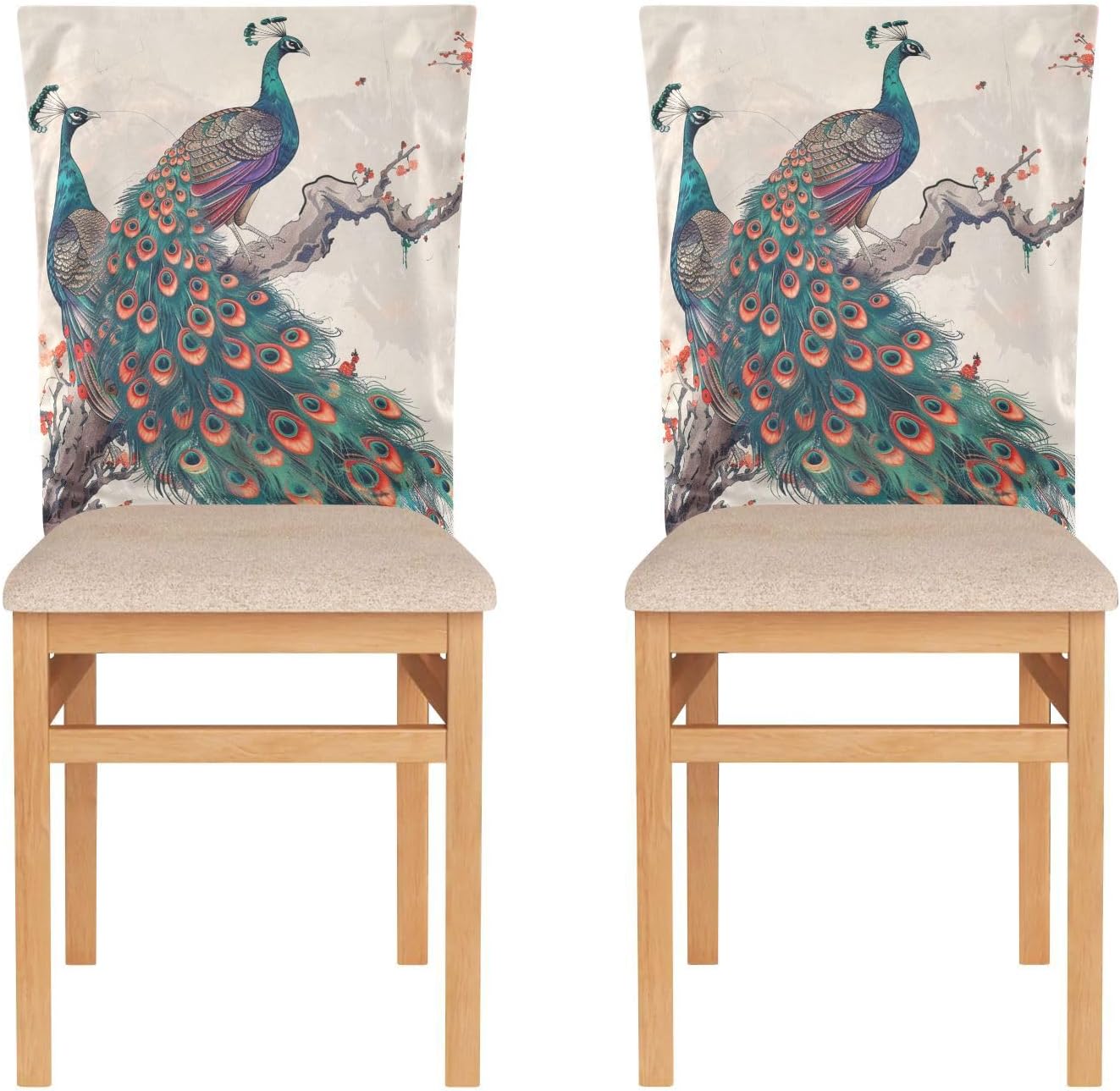 ALAZA Peacocks on The Tree Chair Back Cover Set of 6, Washable Reusable Removable Chair Slipcovers Decorative Chair Cover for Home Kitchen Wedding Party