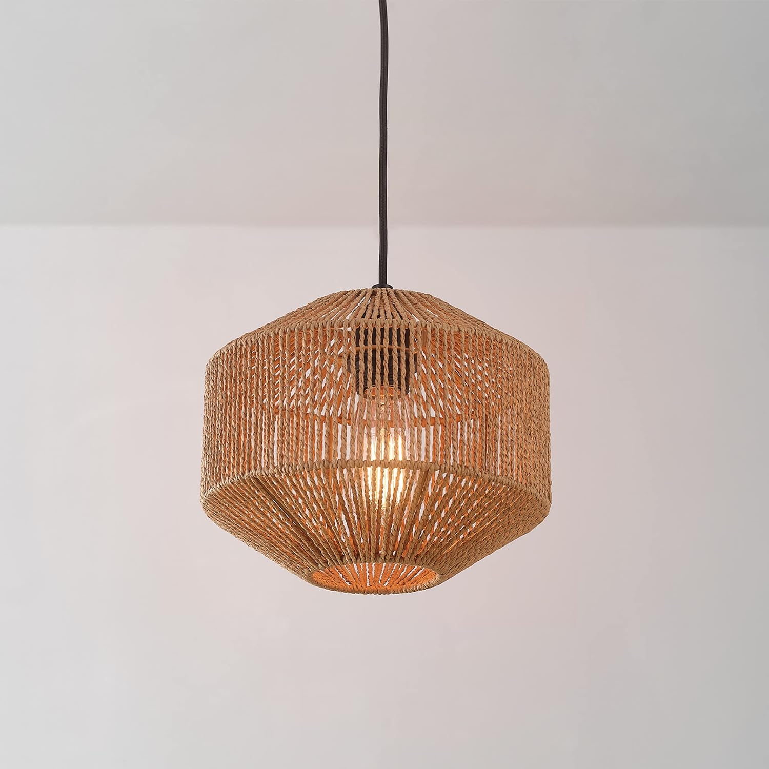 Globe Electric 65941 Lotus 1-Light Pendant Lighting, Natural Twine Shade, Black Fabric Cord