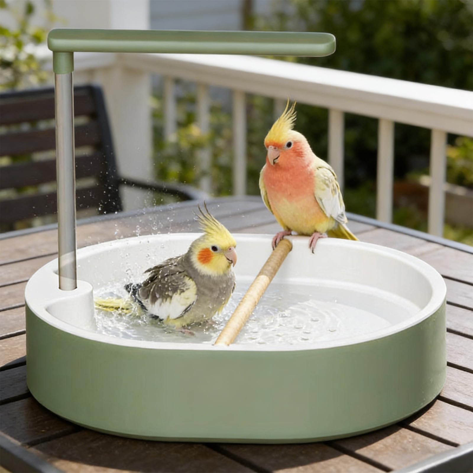 Baignoire Oiseaux, Bain de volière Universel pour Oiseaux, Fontaine de Douche Automatique pour perruches, Grand Bain pour Perroquet, Baignoire à Eau circulante pour Perruches,Conures,Cacatoès (Vert)