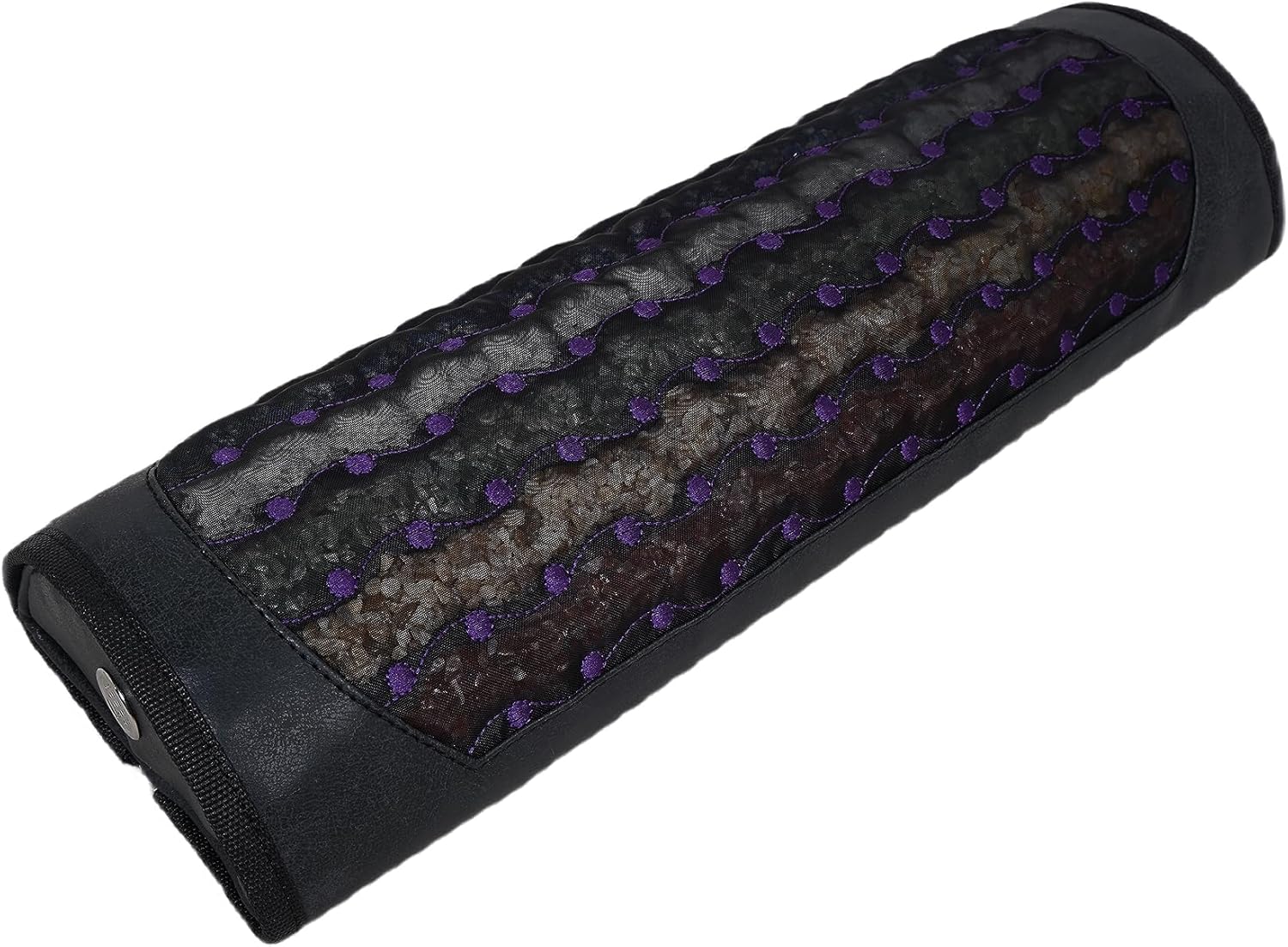 MediCrystal 7-Gems Amethyst Mini Pillow - Firm Cervical Support - Hard D-Shape Half-Roll Bolster 17”L x 5" W x 3”H - Non-Electric - Removable Pillowcase with Natural Crystals