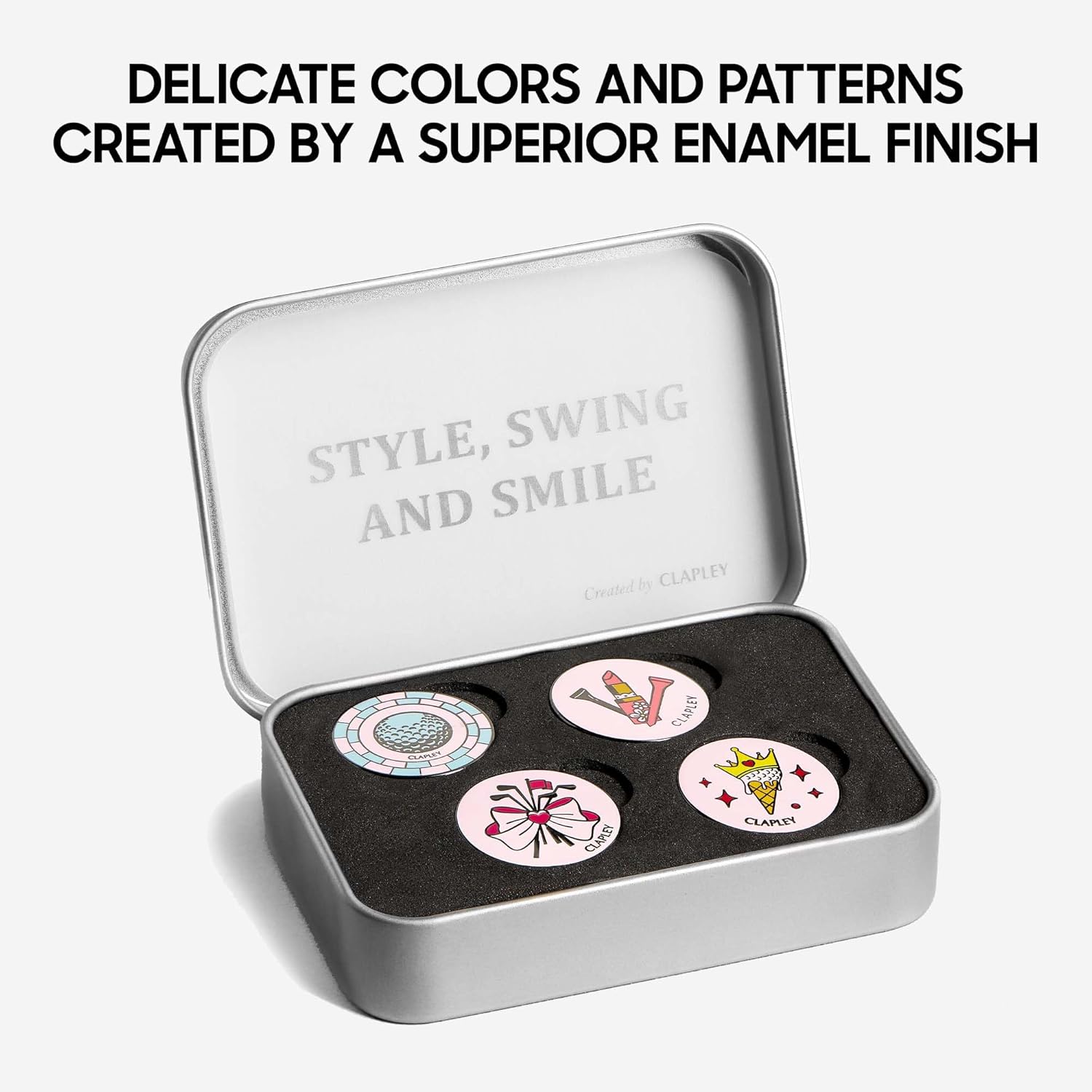 Clapley Ball Markers, Premium Gift Box Set for Golfer, 4pcs Stainless Steel & Oven-Cured Enamel, Eye-catching & Easy to spot, Pair with Magnetic Glove & Clip