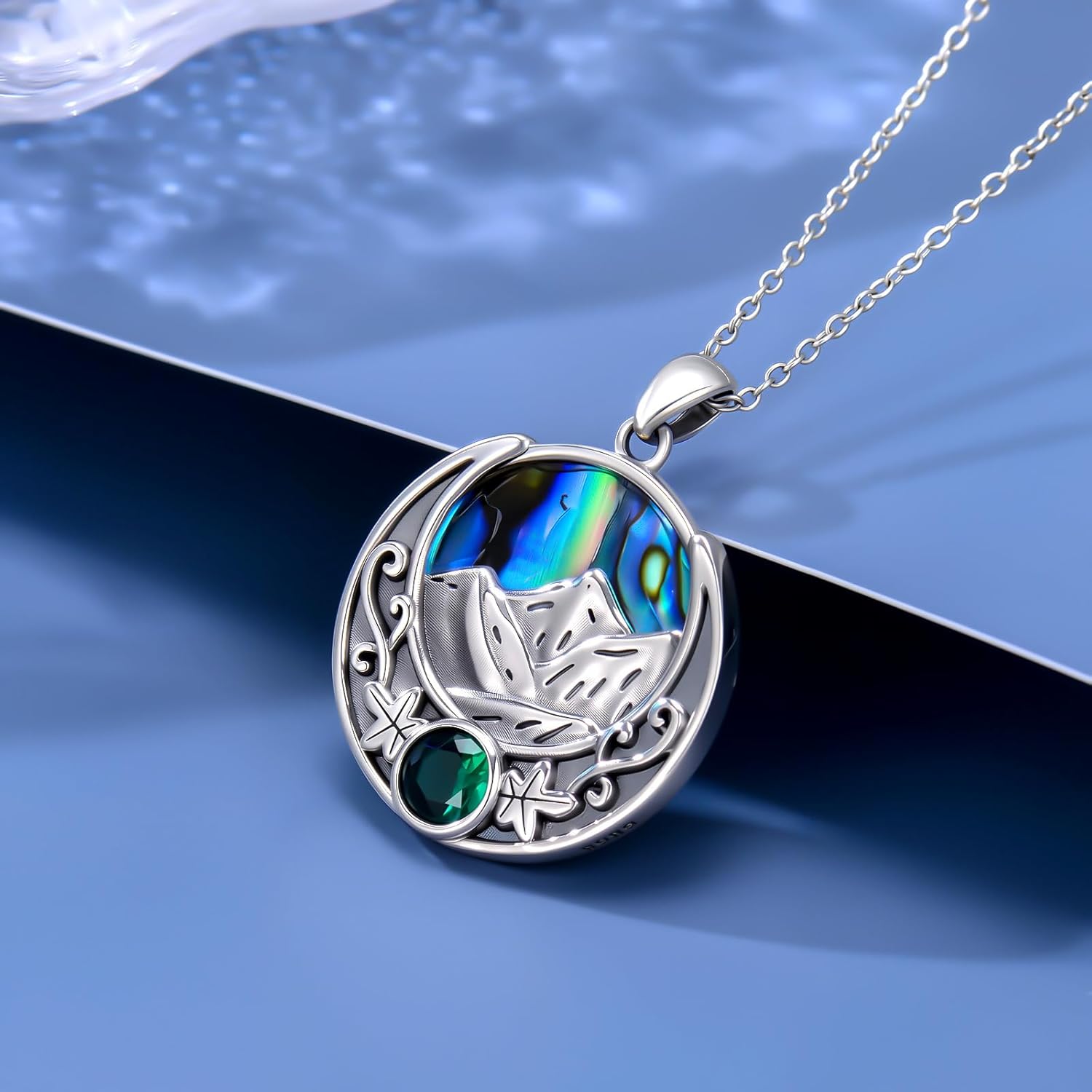 LONAGO Mountain Necklace 925 Sterling Silver Vintage Mountain with Abalone Shell Pendant Necklace for Women - Image 3