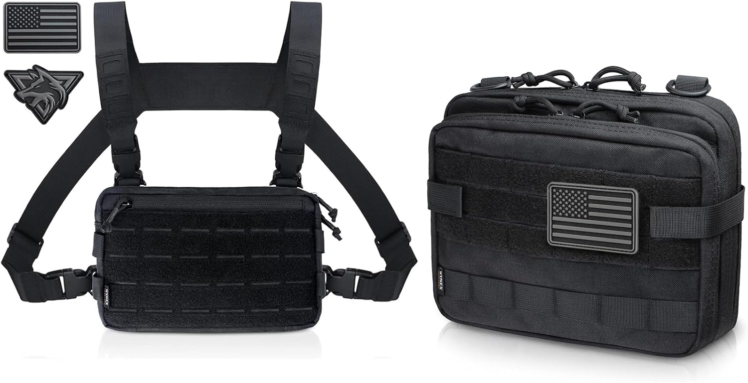 WYNEX Tactical Chest Rig Pack for Men, Running Chest Bag with Front Loop Airsoft Recon Chest Rigs for Hunting Outdoor EDC, WYNEX Tactical Large Admin Pouch of Double Layer Design, Molle EDC Pouch