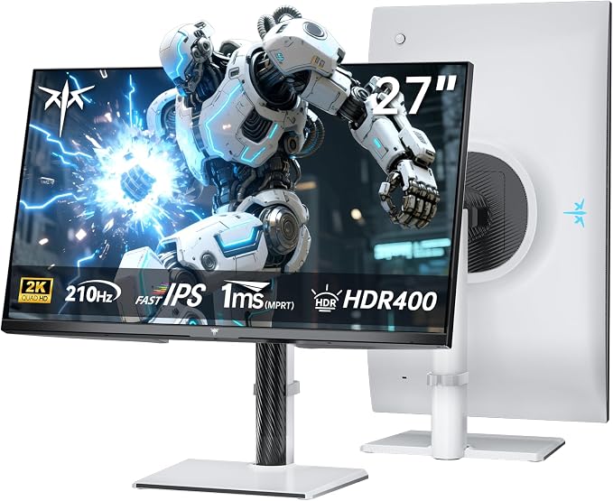 KTC Gaming Monitor 27 Inch | 2K@200Hz | Built-in Speakers | Fast IPS Panel | 1ms Response Time (MPRT) | 450 cd/㎡ Brightness, HDR400 | Adaptive Sync | 131% sRGB, 97% DCI-P3, ΔE＜2 | White