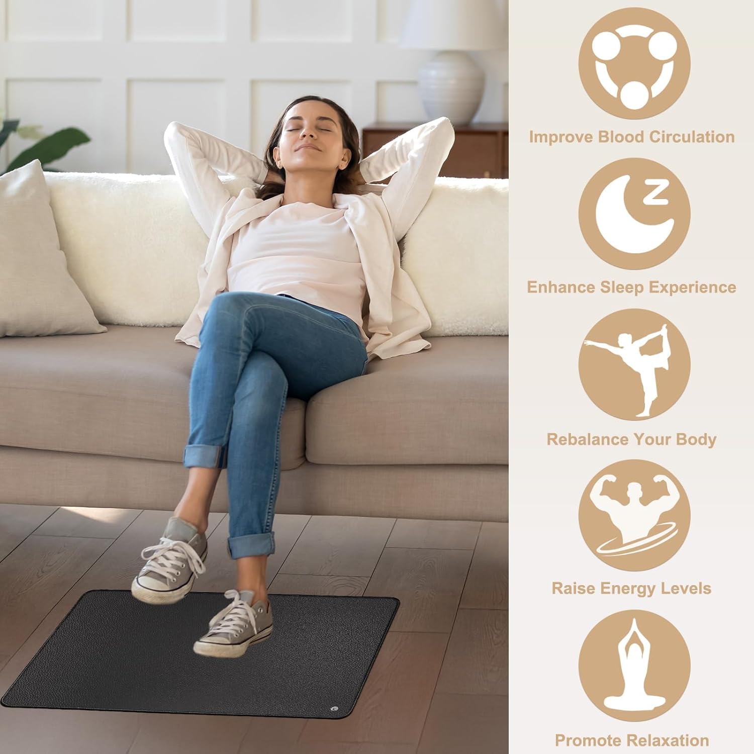 Grounding Mat Copper Grounding Rod Kit, Includes 40ft &15ft Grounding Cord for Better Sleep Wellness Balance