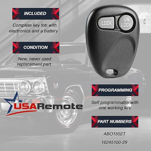 Miniatura 3 de Repuesto para Buick Chevrolet GMC 1996-2002 Control remoto de entrada sin llave de 2 botones PN 16245100-29 ABO1502T