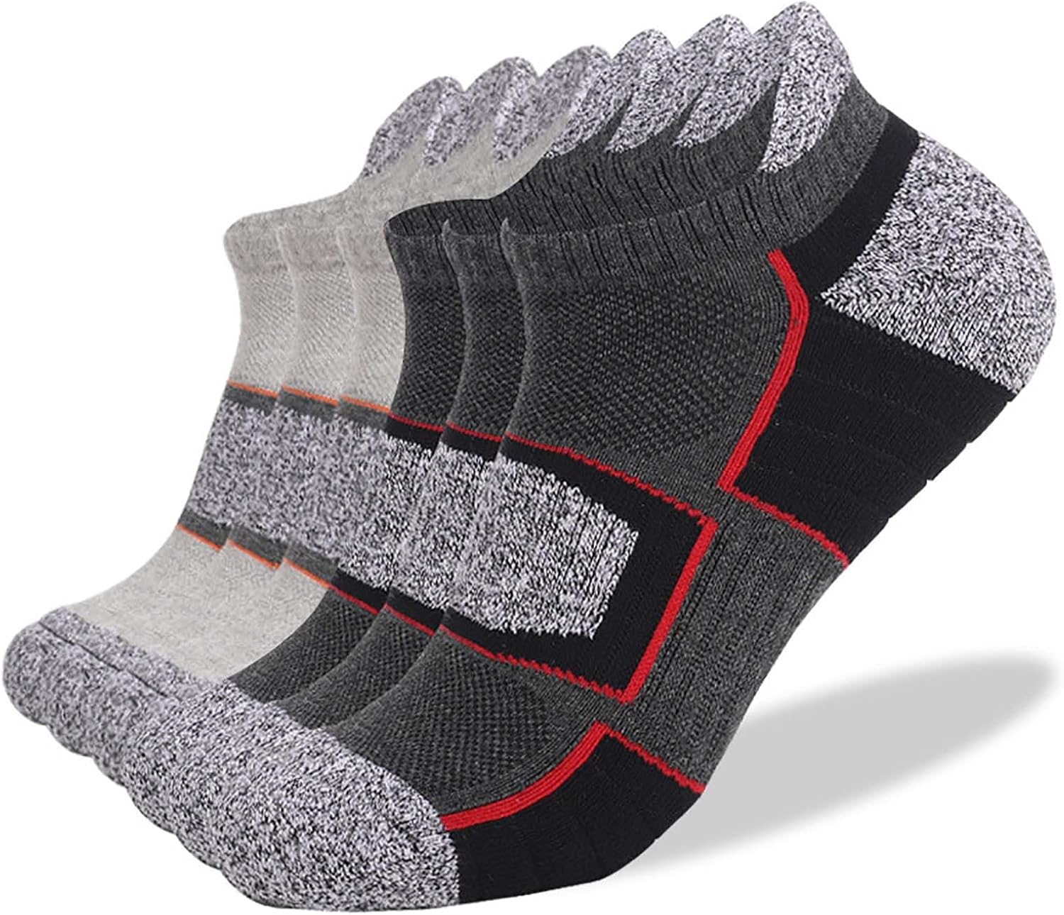 Men's Quarter Socks 6 Pairs Cushioned Running Walking Gym