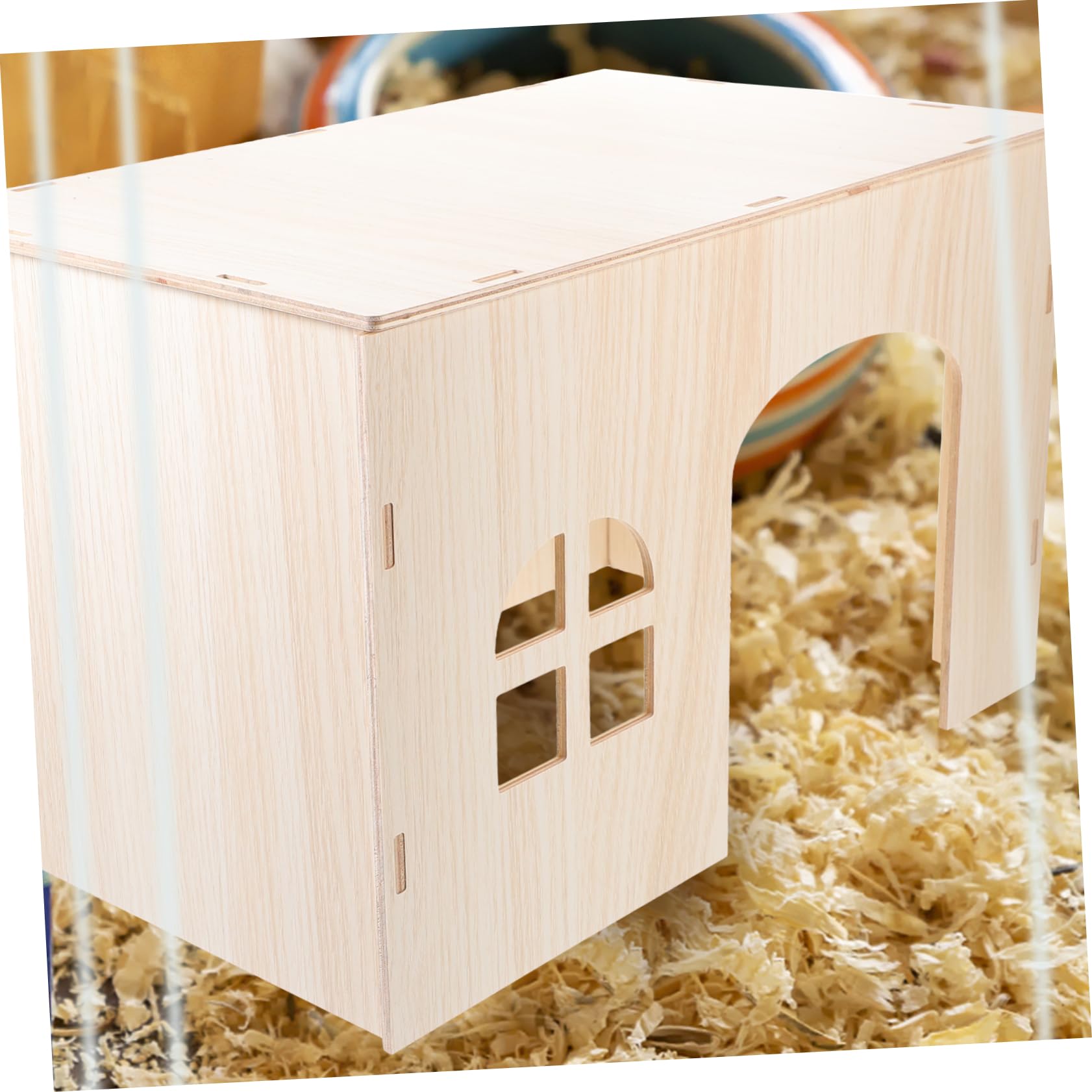 minkissy Casa de Madera Beige para Conejos y Ardillas, Nido Seguro y Cómodo para Mascotas Pequeñas, Zona de Juegos y Escondite Natural para Roedores