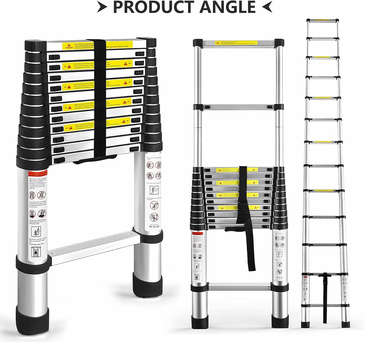 12.5FT Telescoping Ladder, Aluminum extendable Ladder, Retractable Extension Ladder for Home and Outdoor Work, Load Capacity 330 pounds