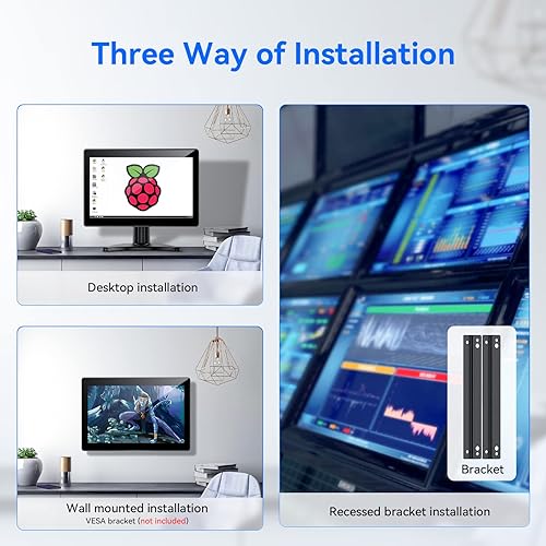 Miniatura 9 de Eyoyo Monitor de pantalla táctil de 10 pulgadas, pantalla táctil Raspi, pequeño monitor VGA AV HDMI, pantalla IPS portátil para CCTV, DVD, PC,