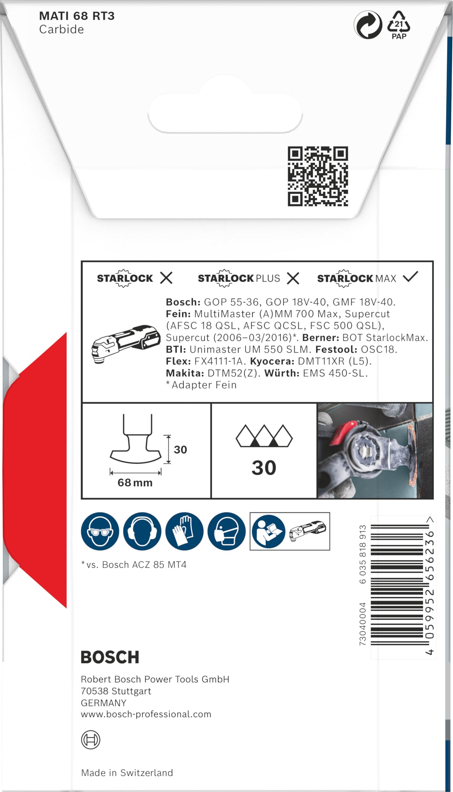 Bosch 1x Lame pour outil multifonctions PRO Multi Material MATI 68 RT3 (pour Mortier, Béton cellulaire, Largeur 68 mm, Professional Accessoire Outil multifonction)