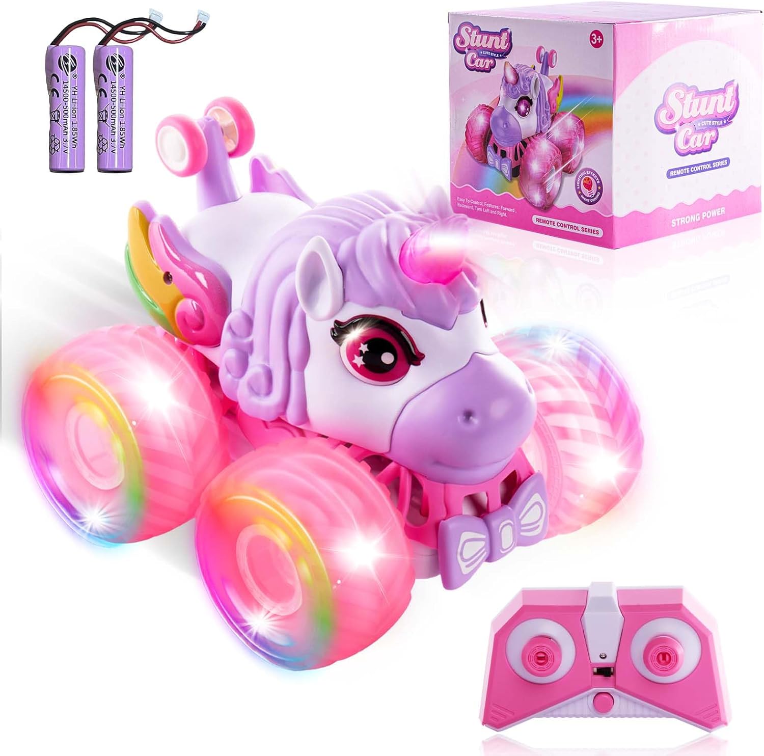 Remote Control Car Unicorn Monster Trucks for Girls 360° Rotating 4WD Stunt RC Cars with LED Lights and Music, 2.4GHz Toy Various Terrain Pink RC Cars Birthday Gifts for Kids Girl Age 3-12 (Large)