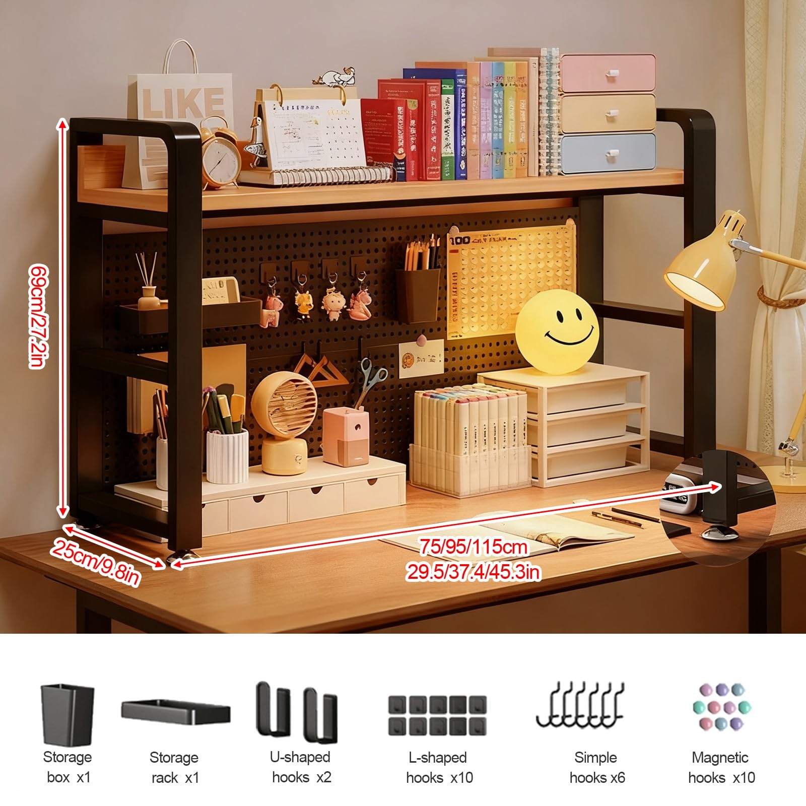 Czarny Organizer Biurko, Organizer Biurko Z Klip Z Tablicą Ogłoszeniową, Magnetyczna Tablica Do Wiszącego Metalu, Idealny Do Domu, Biura (czarny, 27.2x9.8x45.3in)