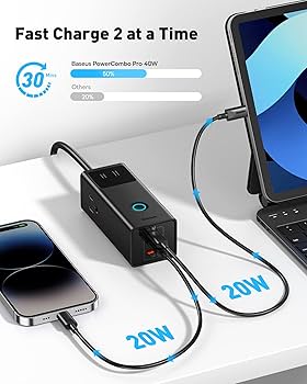 Amazon.com: Baseus Power Strip Surge Protector 1200J - PD40W USB C Charger Extension Cord with 3 AC Outlets & 3 USB Port Fast Charging Charging Station for Office Dorm Room Home : Electronics