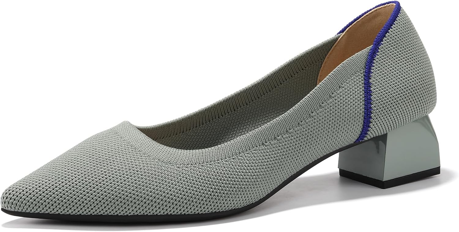Women Pumps Pointed Closed Toe Chunky Low Heel Wedding Party Office Work Prom Shoes