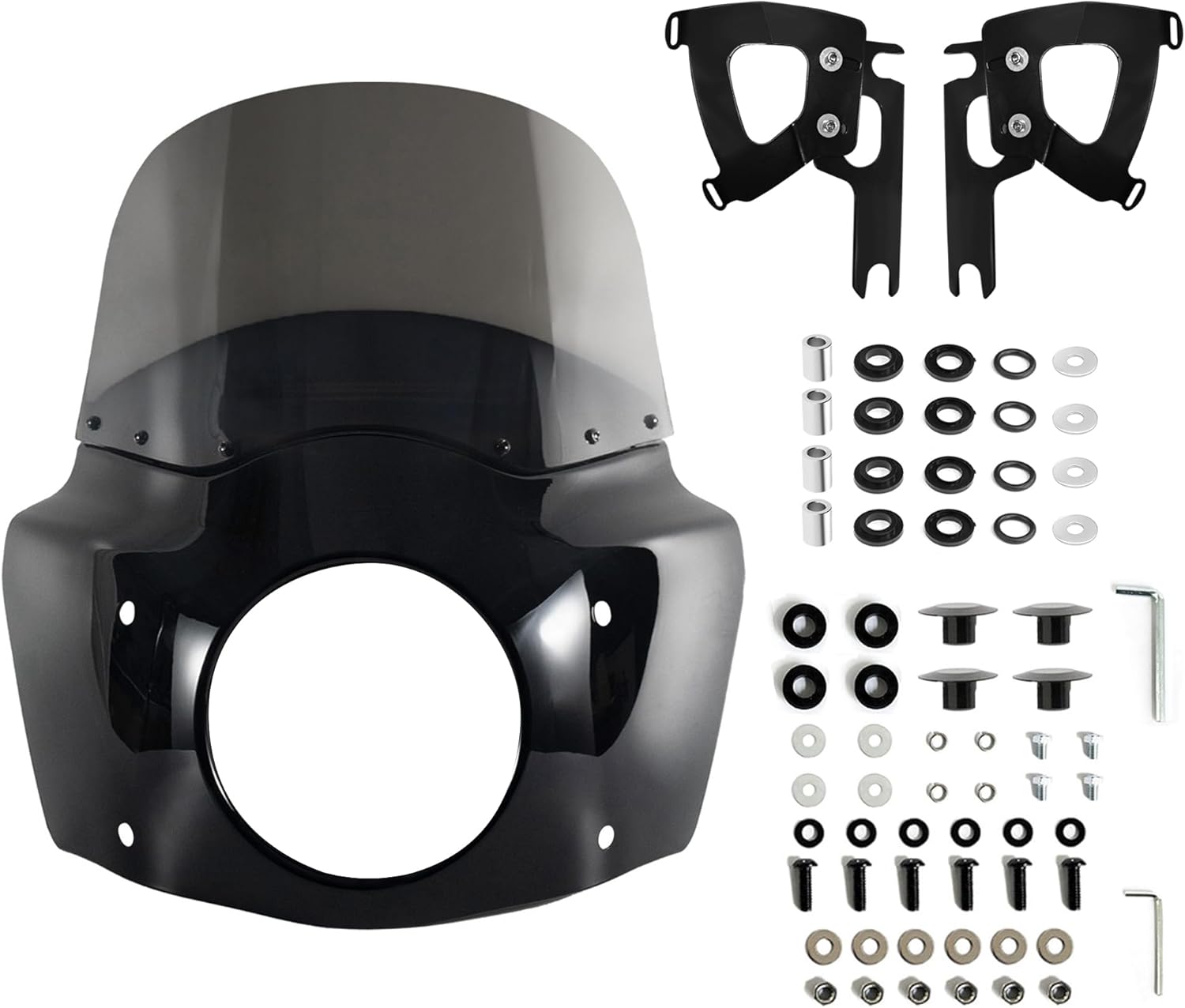 FATECIM Motorcycle 7" Headlight Fairing with 11" Smoke Windshield Windscreen & Mounting Kits For Harley Touring Road King FLHR 1994-2023, Road King Special FLHRXS 2017-2025