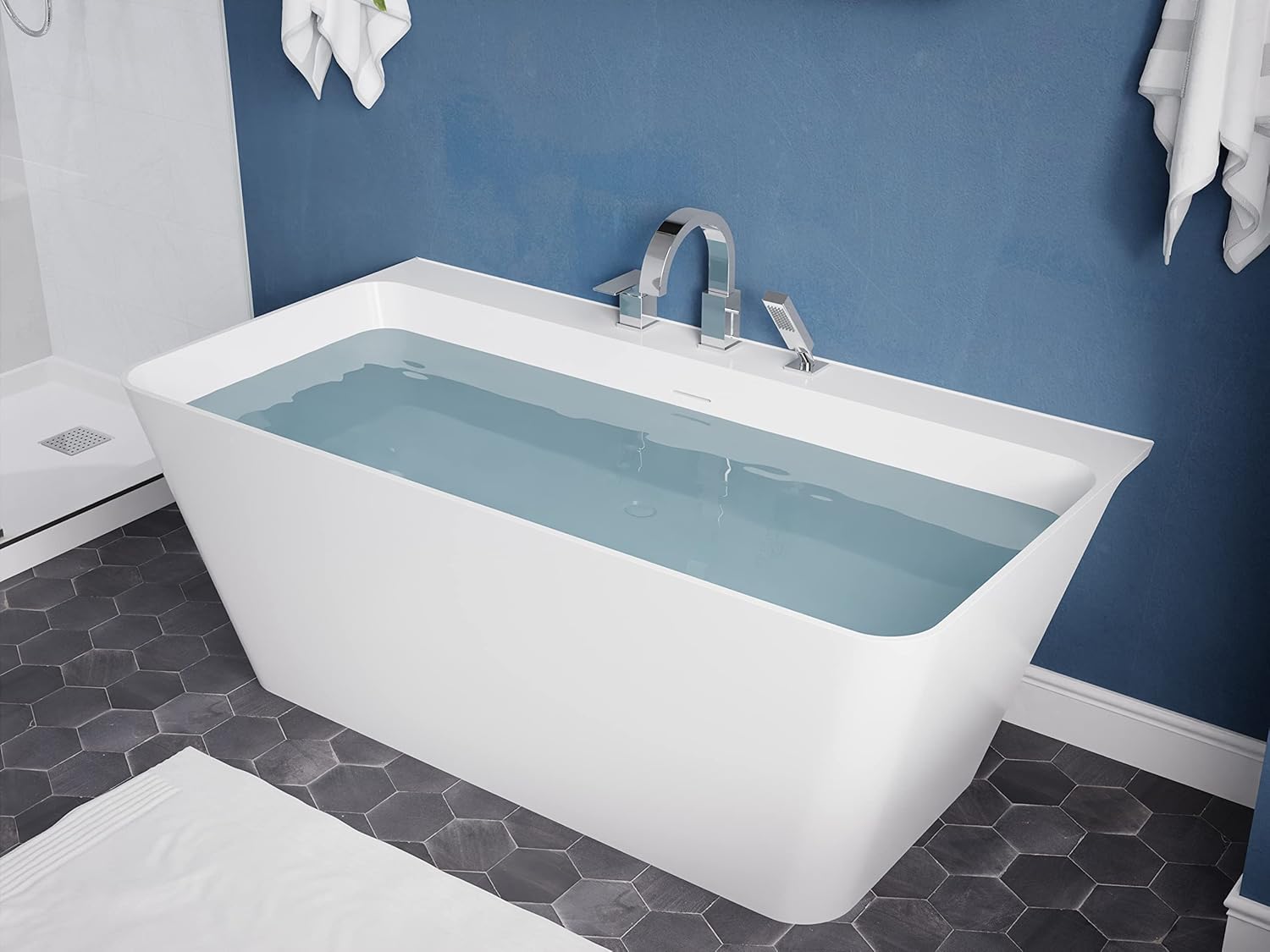 ANZZI Freestanding Tub 59", Acrylic Bathtub, Modern Stand Alone Soaking ...