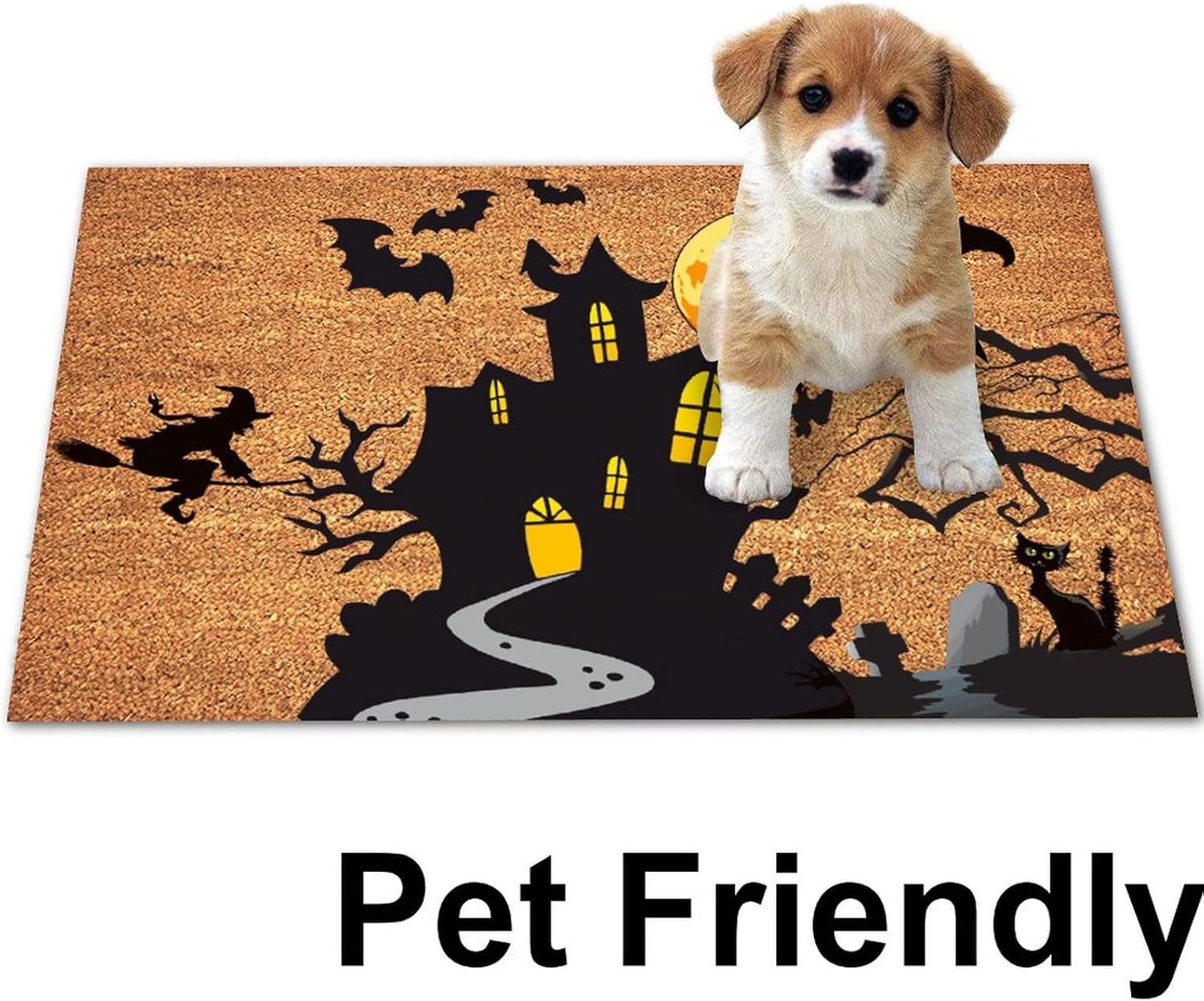 Happy Halloween Coir Door Mat Easy to Clean Natural Doormat Ghost Pumpkin Pattern Welcome Mats Custom Door Mats for Front Door Personalized Door Mats for Front Door Housewarming Gift 24x36in