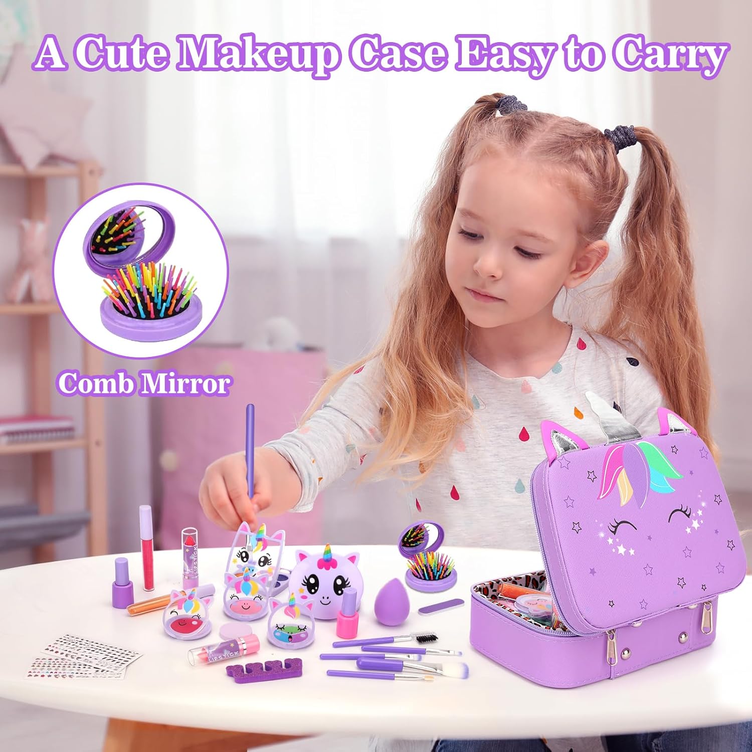 Heaning Kids Washable Makeup Girl Toys - Real Make up Set for Kid Children Princess Dress Up Pretend Play Christmas Birthday Gifts Toys for Girls 3 4 5 6 7 8 9 10 11 12 Year Old