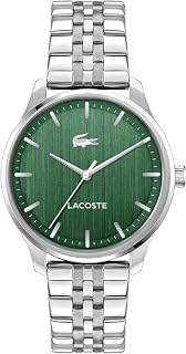 Lacoste Lisbon Men’s Quartz Watch - Link Bracelet, Three-Hand Sunray Dial with Stick Indexes, Polished Case, Crocodile Logo, Modern, Classic Timepiece - Gift for Him 42mm