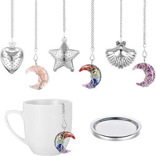 3 infusores de té, colador de té difusor de té para té suelto, amatista cristal natural luna colgante bola de té filtro de té con gancho de cadena