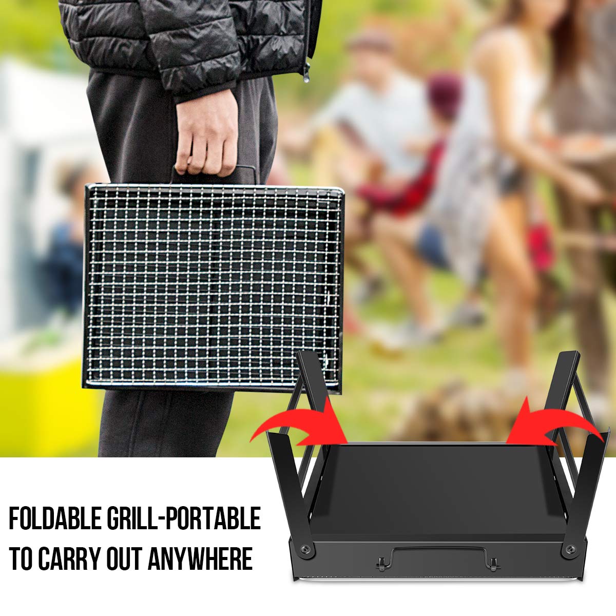 WOSTOO - Mini Barbecue Portatile, a Carbone, Pieghevole, Colore: Nero, Ideale per Picnic, Party, Feste all’Aperto