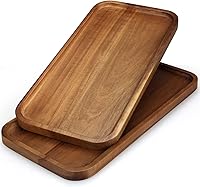 Vista 8 de 2 piezas de bandejas rectangulares de madera para alimentos, bandeja decorativa pequeña para servir, bandeja larga de charcutería, bandejas