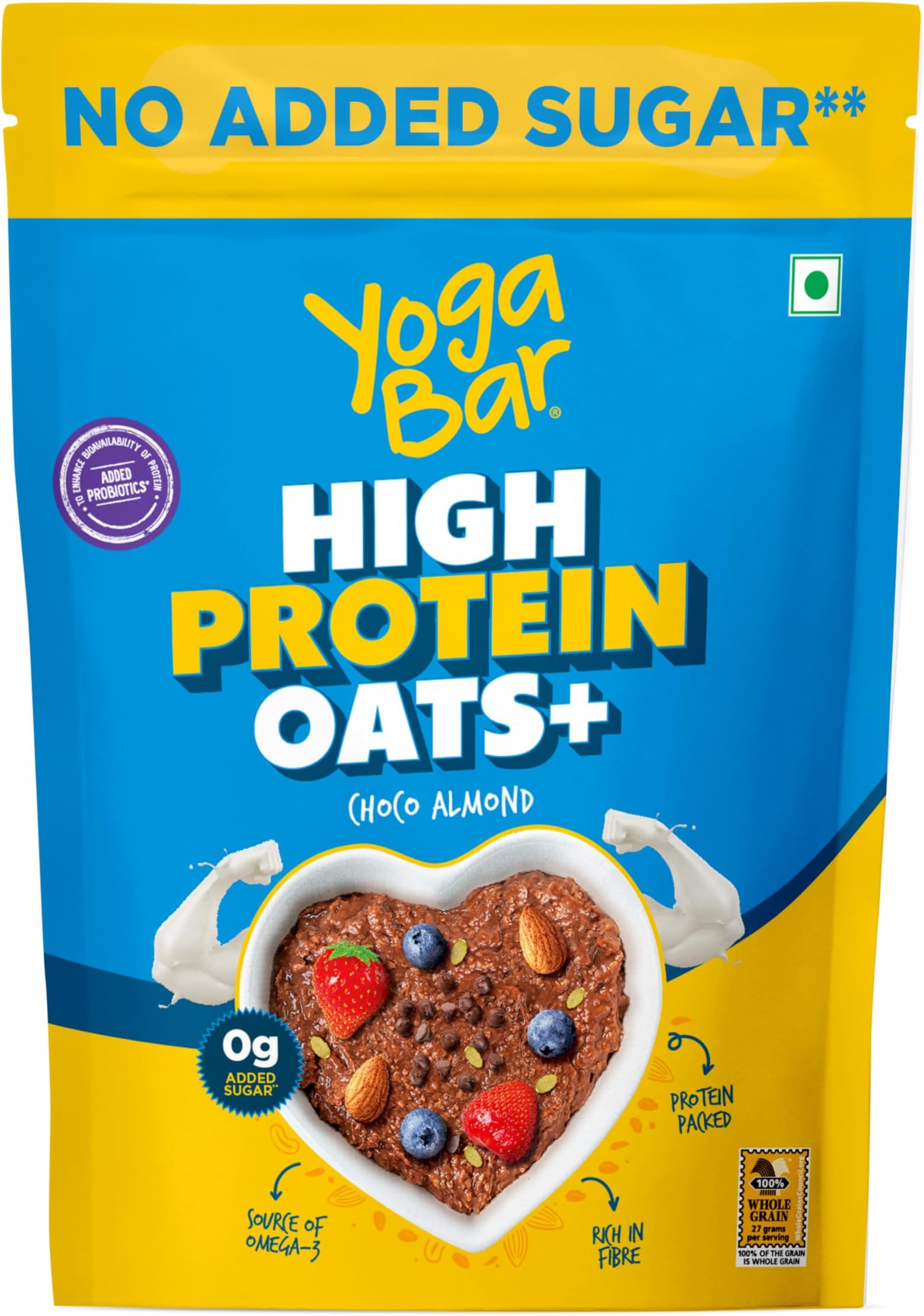Yogabar Oats|Dark Chocolate & Almonds High Protein Oats|23g Protein-No Sugar|Complete Protein Blend Whey+Soy|With Probiotics for Better Absorption|Fiber-Rich|Helps in Weight Management|850g