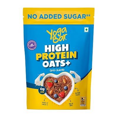 Yogabar Oats|Dark Chocolate & Almonds High Protein Oats|23g Protein-No Sugar|Complete Protein Blend Whey+Soy|With Probio