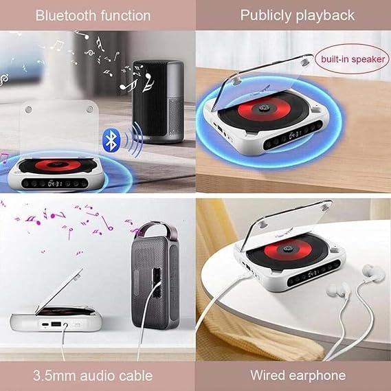 Portable Bluetooth-Compatible CD Player, CD Music Player for Home with Headphone, with Timer and LCD Screen Display, Supports CD/AUX/USB and Repeat Modes Pink