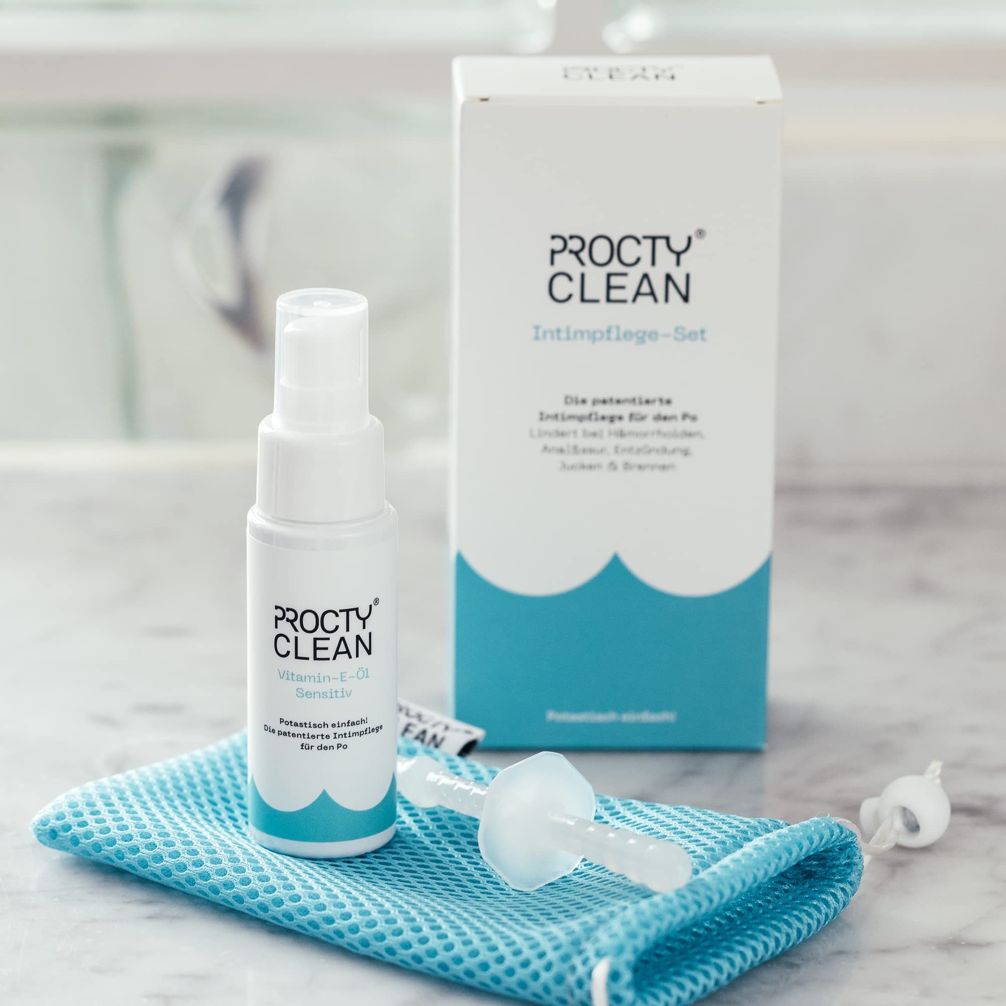 ProctyClean Kit per l'igiene intima del sedere. Brevettato! Aiuto rapido attraverso l'igiene intima. Soprattutto in caso di emorroidi, ragadi anali, prurito e bruciore. Per donne e uomini. | Brevettato, Aiuto rapido attraverso l'igiene intima. Soprattutto