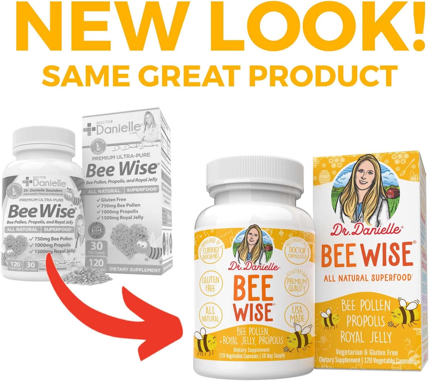 Dr. Danielle's Bee Wise - Bee Pollen Supplement - Bee Well with Royal Jelly, Propolis, Beepollen in 4 Daily Bee Pollen Capsules : Health & Household