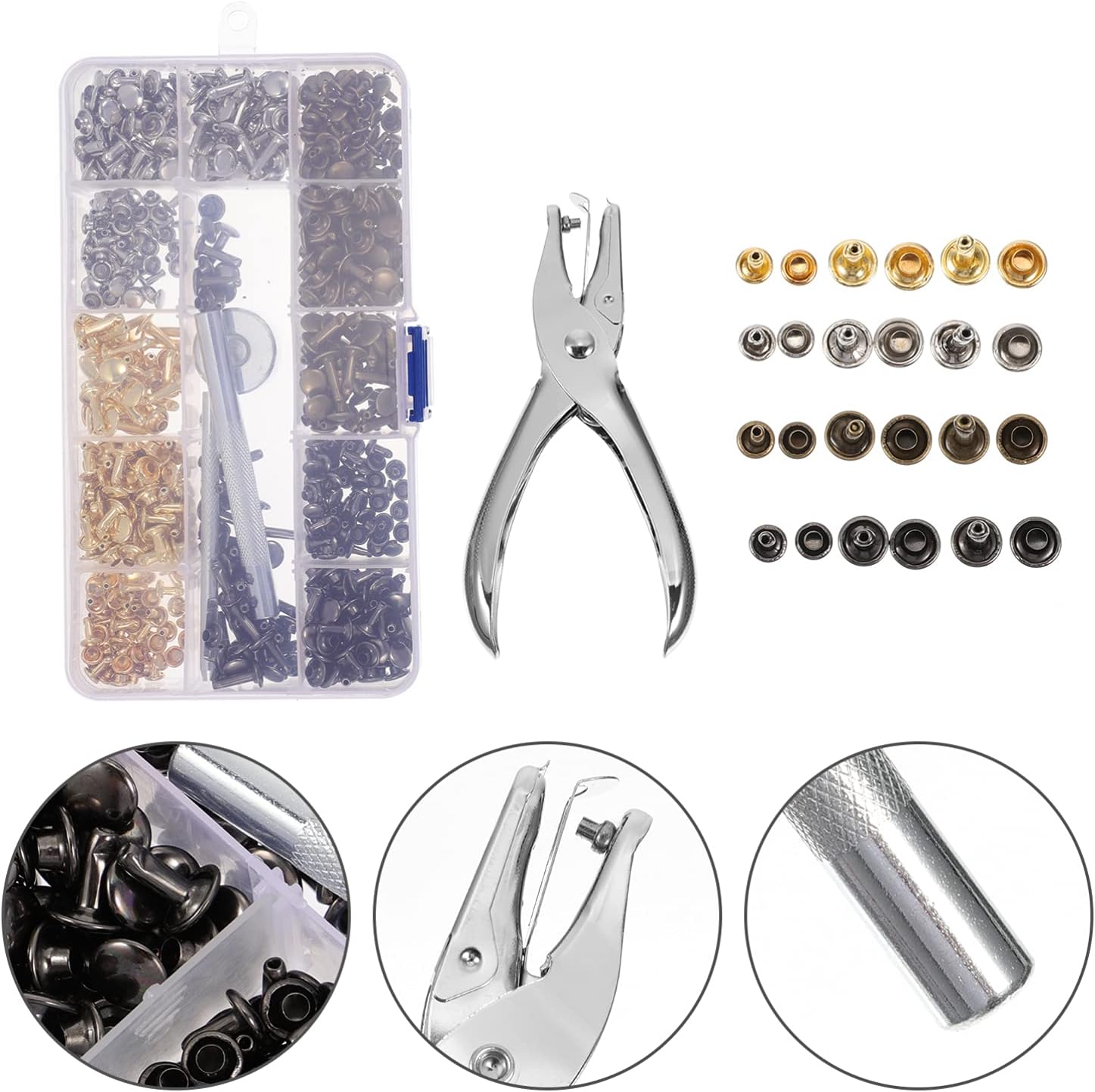 EXCEART 1 Set Rivets Hole Punch Setting Tool Leather Double with Hole for Crafting Decoration and Repairs Includes Hole Punch and Pliers for Versatile Use