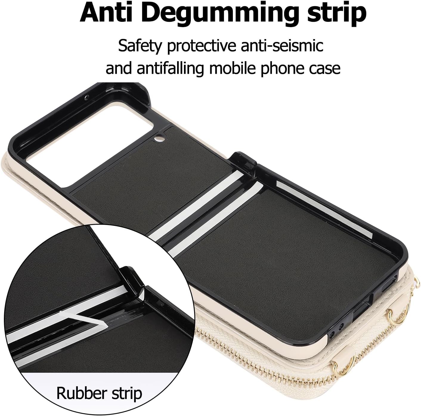 Asuwish Phone Case for Samsung Galaxy Z Flip 4 5G 2022 Wallet Cover with Credit Card Holder Zipper Shoulder Crossbody Strap Lanyard RFID Blocking Cell Purse ZFlip4 Z4 Flip4 4Z Women Girls Off White