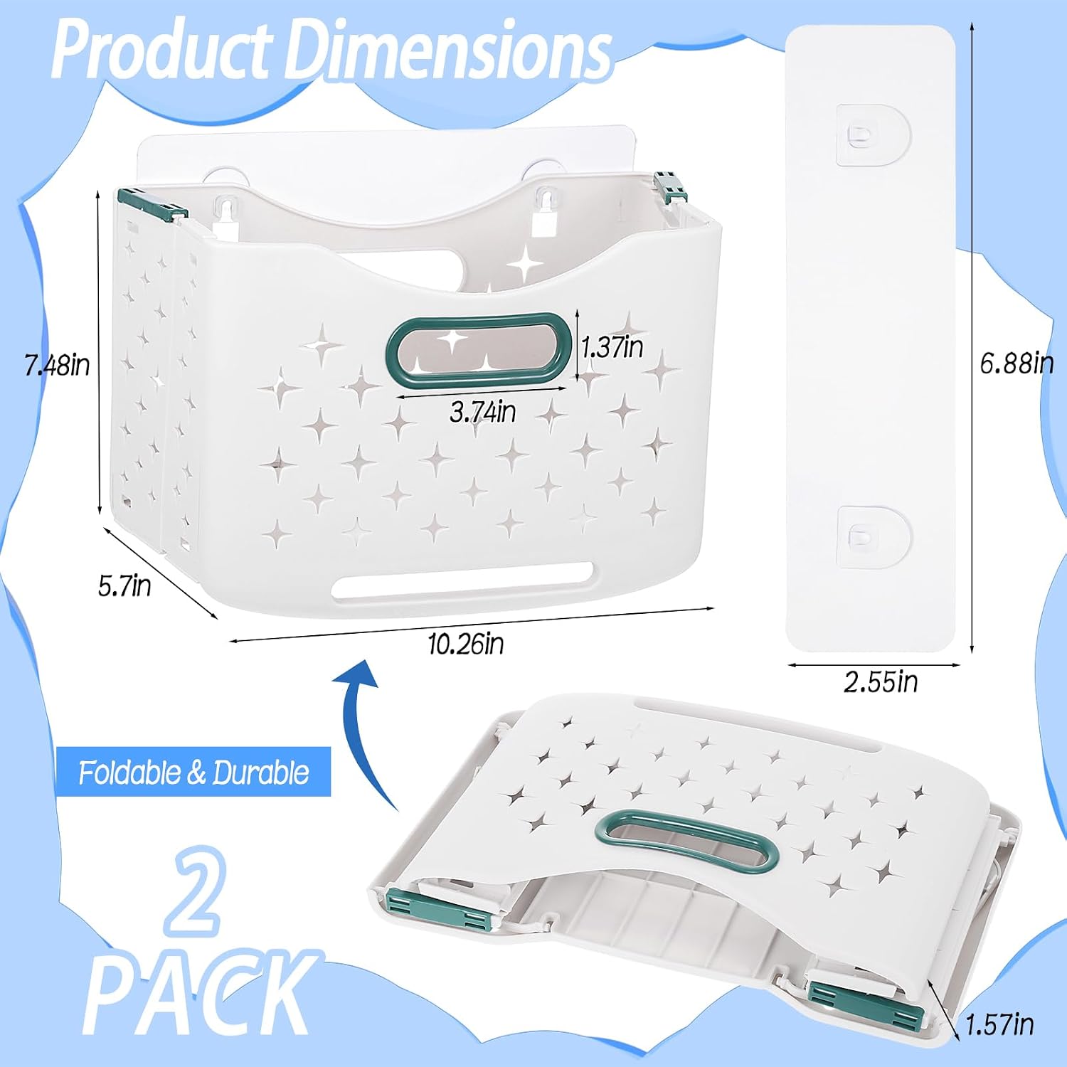2 Pcs Bath Toy Storage Organizer, Foldable Large Capacity Bath Plaything Organizer for Tub, Wall Mounted Bathtub Toy Storage, Space Saving Basket Bathroom Shower Holder