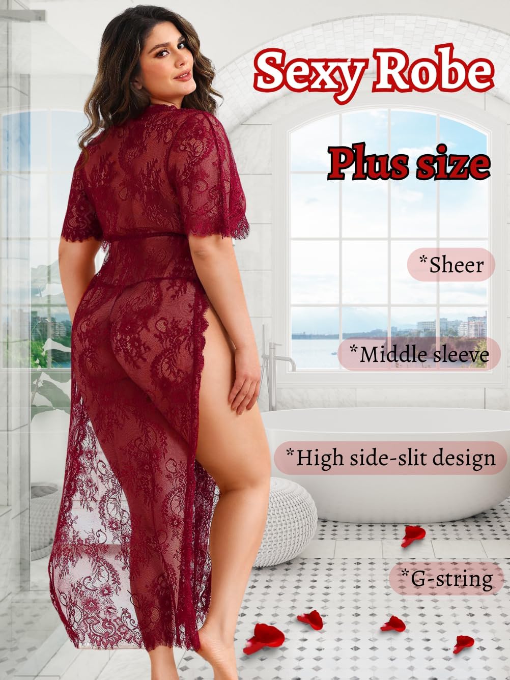 EHSUYAB Plus Size Lingerie For Women, Christmas Long Floral Lace Robe, Sexy Valentines Gift For Him, Sheer Flowy Maxi Dress