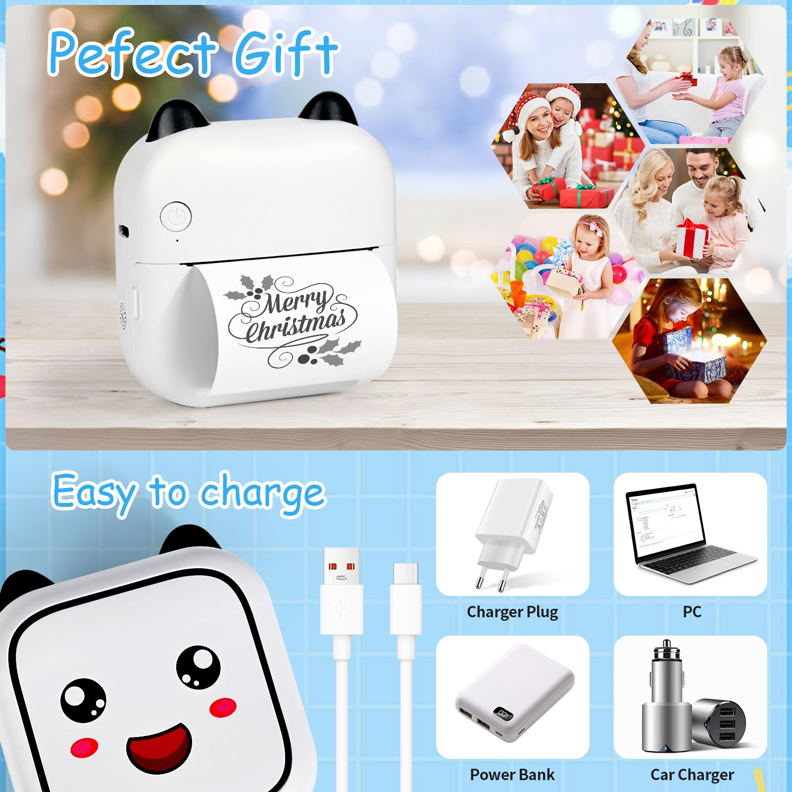 Mini Stampante Fotografica, Mini Stampante Termica,Stampante Fotografica Istantanea Portatile, Mini Stampante Termica Bluetooth con 13 Rotoli di Carta, per Note, Diario (Nero)