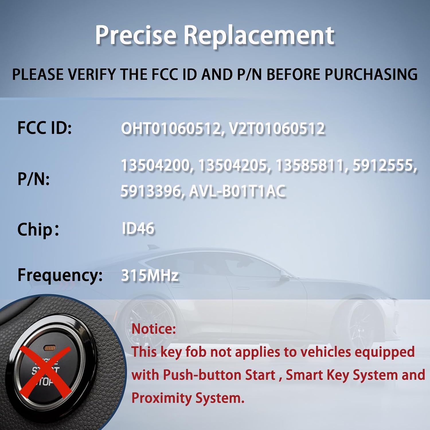 OHT01060512 Remote Car Key Fob Fit for Chevy/Buick/GMC 2010-2021, 4-Button Flip Key 315MHz 46 Chip, Replacement for P/N 13500221 13504200 (2 Pack)