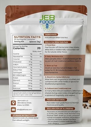 JEB FOODS African Bitter Kola Nuts, Bitter Kola Retro Garcinia, Petit Cola Nut, Obi Abata Cola Nut (8oz)