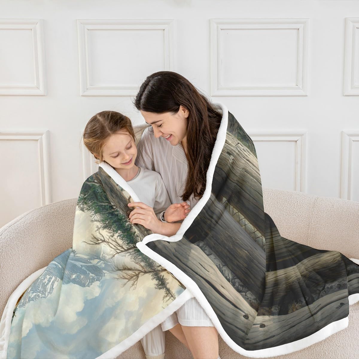 Erosebridal Nature Forest Bear Fleece Blanket Queen 90x90 Wild Animals Forest Fuzzy Plush Throw for Sofa | Rustic Cabin Woodland Brown Bear Sherpa Blanket Mountain Hunting Wildlife Pattern All Season