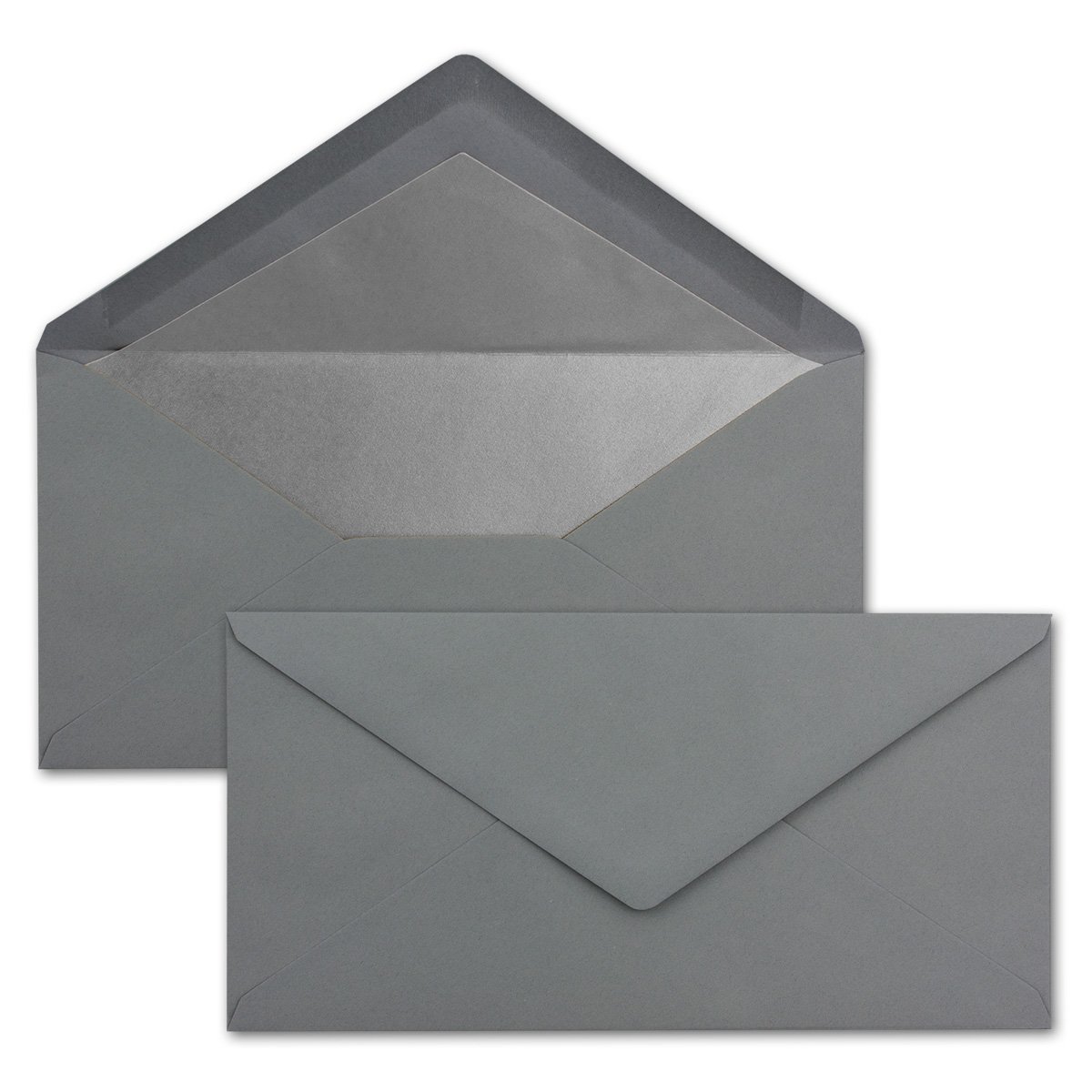 50x Envelope DL Format, Wet gummed Closure, Metallic Silver Interior - Graphite Grey, graphite grey | Silver