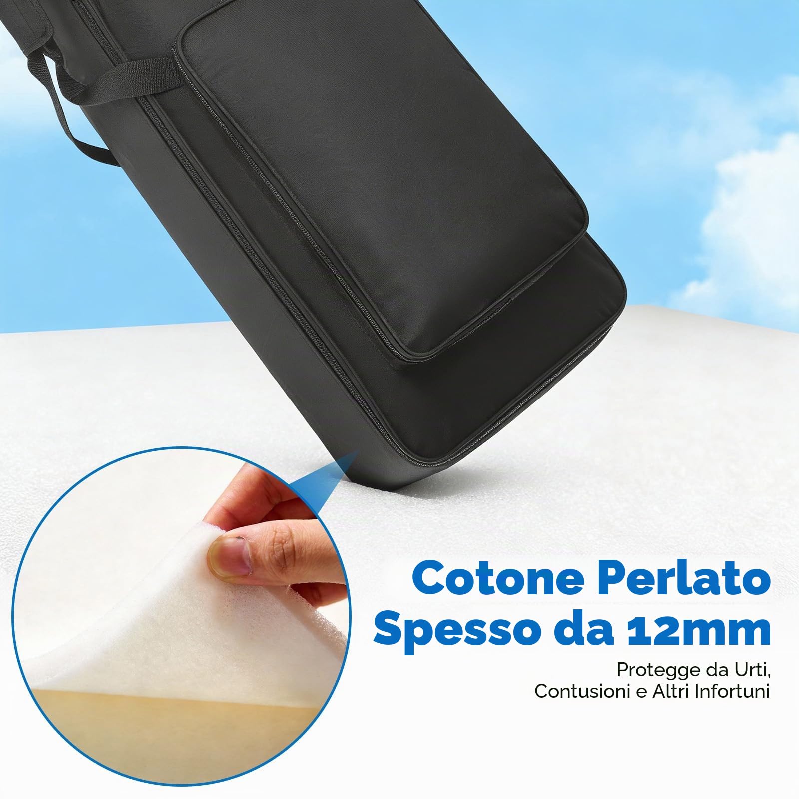 Custodia per tastiera a 88 tasti, custodia portatile per pianoforte elettrico di trasporto, imbottita in robusto tessuto Oxford 600D, con 2 tasche frontali e spallacci regolabili, 137x27x13cm