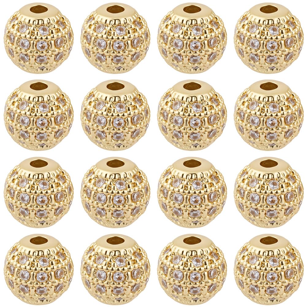 Perles Rondes 8mm en Laiton Plaqué Or 18K et Zircone Cubique SUNNYCLUE pour la Création de Bijoux