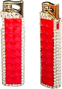 Rhinestone Bling Lighter Luxury Blue Flame Torch Refillable Windproof Elegant Evening Party Gift Luxe Red