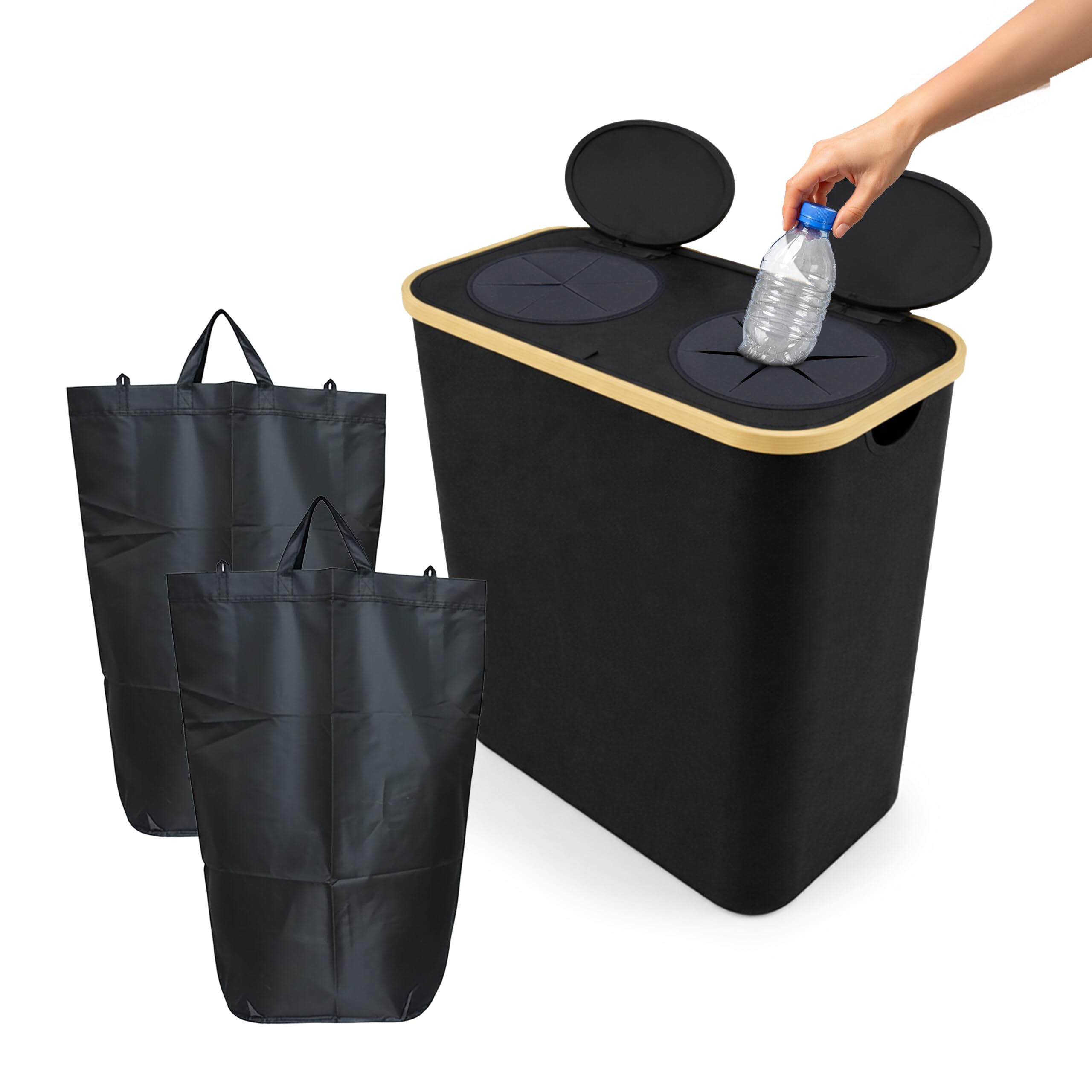 Relaxdays Récipient de Collecte de Bouteilles, 140 L, jusqu'à 60 Bouteilles, 2 Sacs, Noir