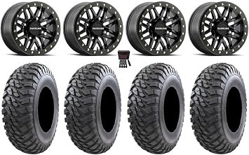 Bundle - 9 Items Raceline Ryno Bdlk 15" Bk Wheels 30" Kanati Mongrel Tires [4x156 Bolt Pattern 3/8x24 Lug Kit]