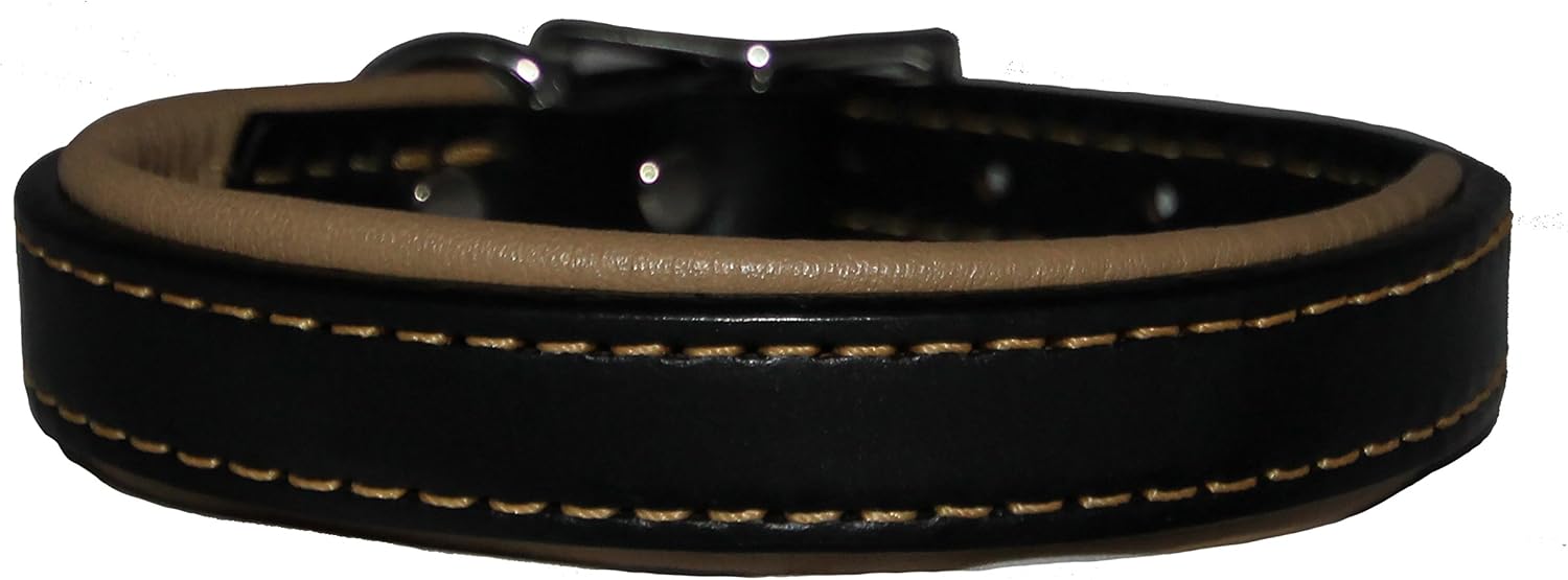 Padded Leather Collar of Size 1 x 22 inches, Classic Flat Style with a Heavy-Duty Stainless-Steel Buckle in Burgundy Red, Strikingly Elegant Choice for Medium and Large Dogs, Made in The USA