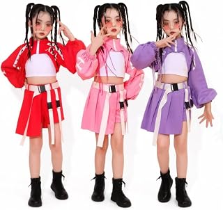 [Raineed] キッズ ダンス衣装 女の子 ステージ衣装 K-POP チアダンス ジャズダンス パンツセット ベルト付き 短パン かわいい 発表会 イベント 学生 撮影用 おしゃれ